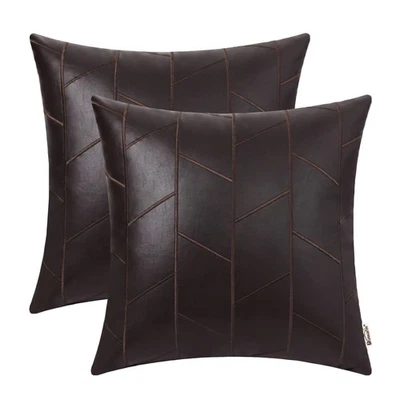 Fundas de almohada de cuero sintético 22 X 22 pulgadas, paquete de fundas de almohada de cuero marrón o... Foto 1 de 4