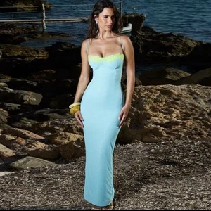 Turquoise Lace Edge Maxi Dress Size S - Picture 1 of 7
