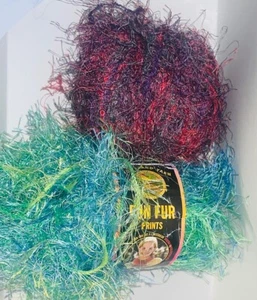 Lion Brand Fun Fur Prints Eyelash Yarn - Lot of 2 Skeins- Citrus & Unknown Color - Picture 1 of 10