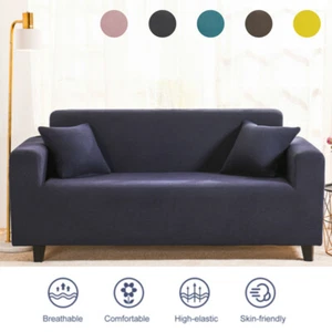 4 Seater Solid Color Sofa Covers Living Room Elastic Cover Furniture Protector - Picture 1 of 41