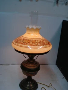 Electric Antique Vintage Glass Oil Lamp Brass Floral Leaves W/Glass Chimney - Picture 1 of 4