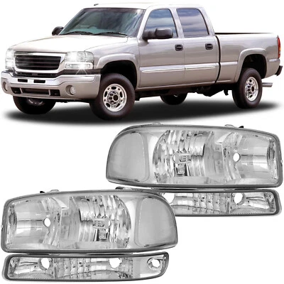 Headlights W/ Chrome Housing For 1999-2006 GMC Sierra 1500/2500/3500 Headlamps Foto 1 de 4