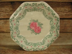 New Vintage Victorian Rose Floral Scroll Tea Party Paper Plates NOS Octagon 7" - Picture 1 of 7