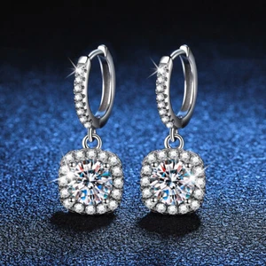 1-4ct Moissanite Hoop Huggie Earrings Women 925 Silver Platinum Plated Pass Test - Picture 1 of 9