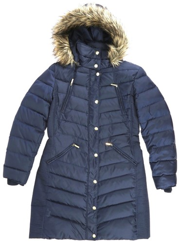Michael Kors Womens Navy Long Puffer Coat Size M B8410