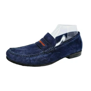 To Boot New York Penny Loafers 8.5 Dark Blue Suede Leather Driving Shoes Orange - Picture 1 of 13