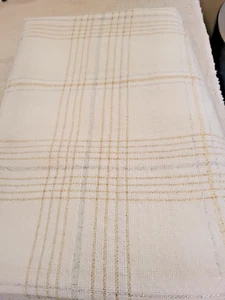 Vintage Woven Silver Gold Metallic Ivory Fringe 50"x64" Rectangle Tablecloth - Picture 1 of 5