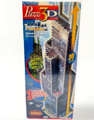 Puzz 3D Sears Tower Puzzle Chicago USA 532 Pc 3 Ft Tall Glows Wrebbit NEW SEALED - Image 1 of 4