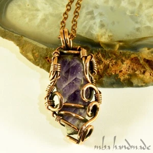 Amethyst Crystal Pendant Antiqued Copper Wire Wrapped Gemstone Artisan Jewelry - Picture 1 of 4