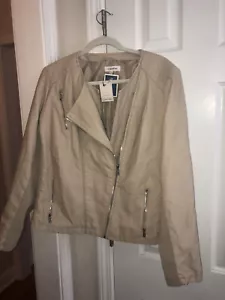 Women’s Calvin Klein Tan Khaki Faux Leather Moto Jacket Size X Large NWT - Picture 1 of 12