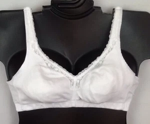 Catherines No Wire Cotton Comfort Bra WHITE Lace Trim Soft Stretch Support - Picture 1 of 12