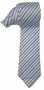 NUOVA cravatta collo uomo blu bianca slim a righe seta 55€ A3519 - Foto 1 di 1