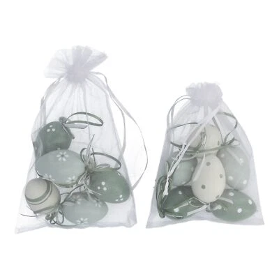 Gisela Graham Easter Egg Decorations in Green and White Set of Two Mesh Bags