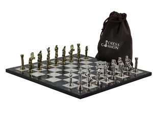 Grey Marble Personalised Metal Chess Set with Drawstring Bag 14 Inch - Picture 1 of 12