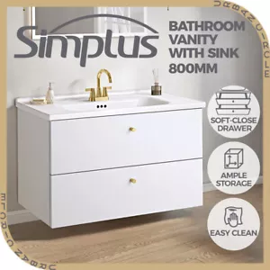 Simplus Vanity Unit Bathroom Cabinet Storage Wall Hung Sink Ceramic Basin 800MM - Picture 1 of 8