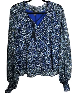 Aqua Womens Abstract Animal Print V-Neck Tassel Tie Blouse Shirt Size Large - Picture 1 of 4