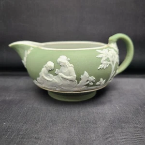 Wedgwood Sage Green Jasperware Creamer Pitcher 2" Sewing Lesson - Picture 1 of 11