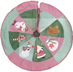 Gingham & Appliqué Christmas Tree Skirt Snowmen Santa Candy Cane Gingerbread Man - Picture 1 of 7