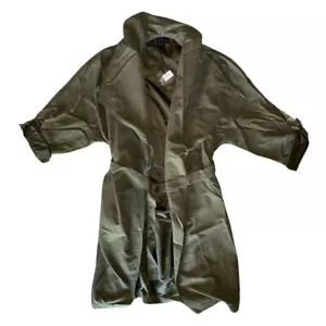 LOVPOSH Olive Green Lightweight Long Overcoat Belt Tie Women Size Large Suede - Picture 1 of 5