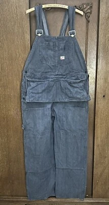 Vintage 60s Denim Carpenter Overalls With Tool Bib Large XL - Image 1 of 4