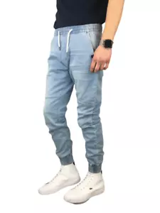 Indicode Jogpant Fabrizio blau bequeme Denim Herrenhose Vintage Style mit Kordel - Bild 1 von 4