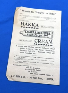 1893 HAKKA CREAM Handbill ~ Head Cold, Hay Fever, Headaches - Testimonials - Picture 1 of 10