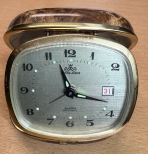 Meister Anker sveglia da viaggio orologio da viaggio sveglia pieghevole - marrone/oro Germany vintage - Foto 1 di 7