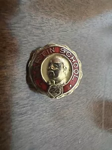 Martin School Dorrety Boston Filled Lapel Pin, Gold Tone Metal, Red Enamel - Picture 1 of 5