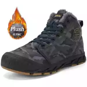 Men Waterproof Snow Boots Warm Plush Ankle Boot Sneakers Winter Hiking Shoes - Picture 1 of 21