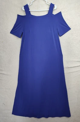 Roamans Women Dress Medium Blue Poly Blend Cold Shoulder Sleeve Double Slit Maxi - Image 1 of 4