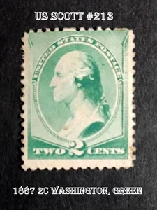 Very Fine Mint Old US Stamp of 1887 US Scott #213 2 Cents Washington, Green - Picture 1 of 3