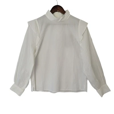 Top Everlane The Wing Hombro Cuello falso Volantes Mujer Talla 8 Blanco Algodón Nuevo con Etiquetas Foto 1 de 4