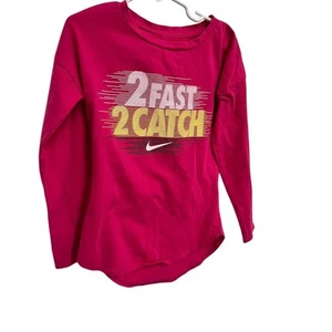 Nike Girls Pink "2 Fast 2 Catch" Graphic Tee Shirt Size 6 - Picture 1 of 5
