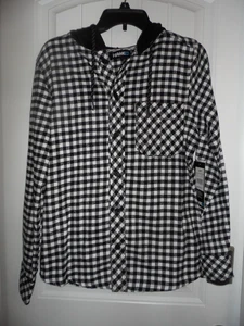 Cool Tony Hawk men's size M black white checkered button up hooded shirt NWT - Picture 1 of 4