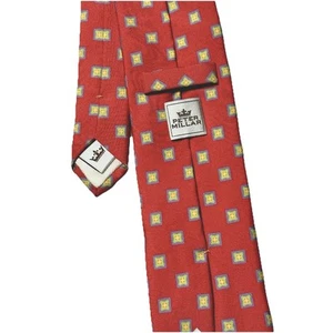 Peter Millar Tie Made in Italy Red Flower Print Silk Neck Tie Geometric - Picture 1 of 9