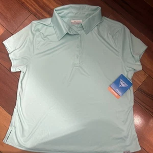 Columbia PFG Polo Shirt Womens Large Auqua Blue Omni Shade UPF 50+ NEW - Picture 1 of 2