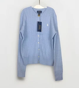 Polo Ralph Lauren Big Girls L (12-14) Cable Knit Cotton Cardigan Blue New 2025 - Picture 1 of 6