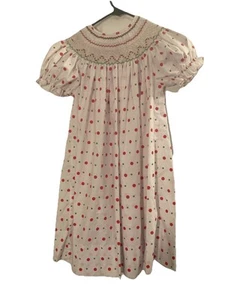 Rosalina Collection Sz 6Y White Red Green Polka Dot Smocked Dress Balloon VTG - Picture 1 of 8