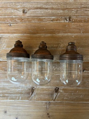 3 luminárias de cobre Benjamin globo de vidro lâmpada industrial soquetes de porcelana - Imagem 1 de 4