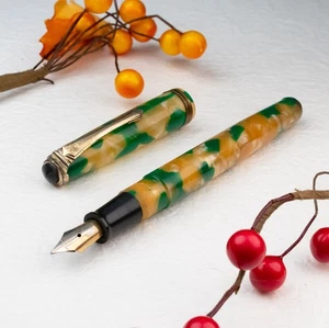 Pluma Estilográfica Sea Gull Años 50 Mármol Verde Celuloide Palanca Relleno Iridio EF - Imagen 1 de 5