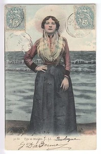 CPA BOULOGNE 62 - FEMME TYPE DE MATELOTE COSTUME COIFFE FOLKLORE 1904 ~B77 - Imagen 1 de 2