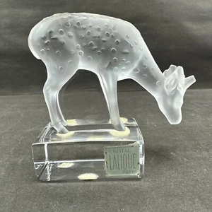 Lalique France Fawn Deer Crystal Figurine Frosted Glass w/ Label Cristal Paris - Picture 1 of 6