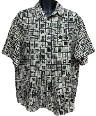Tulliano Mens Silk Shirt Size Small Black Ivory Short Sleeve Button Down Casual - Image 1 of 4