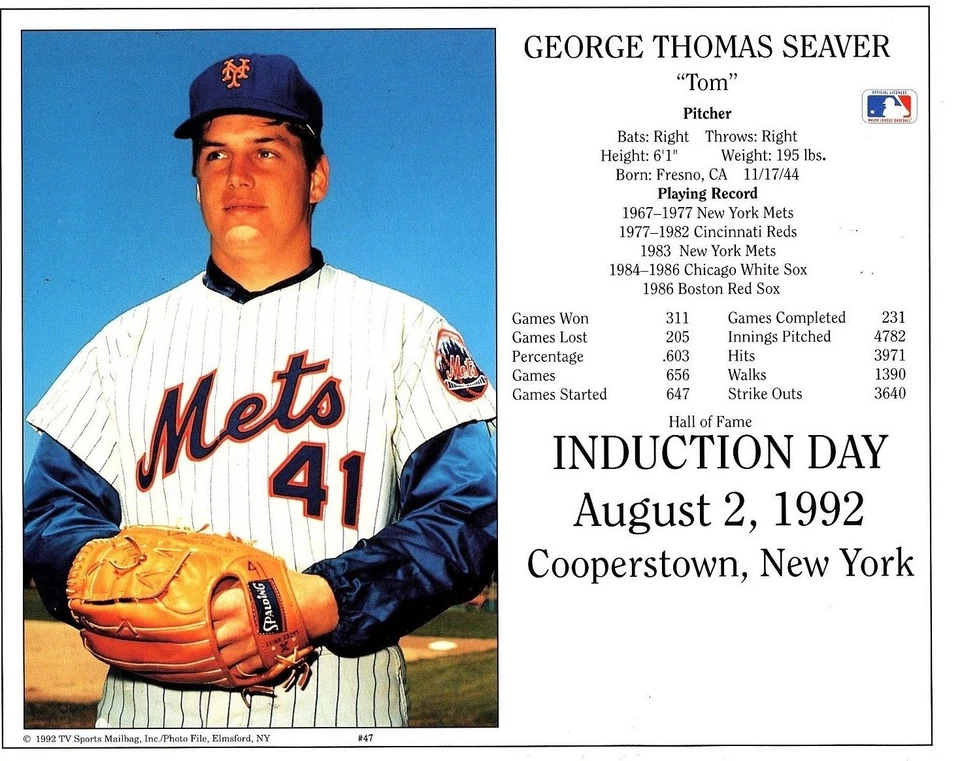 Tom Seaver "New York Mets" Licensed HOF Induction Day 8x10 Stock Card Photo A2 - Image 1 of 1