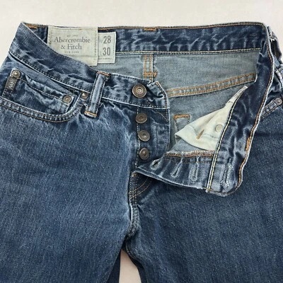Pantalones de mezclilla Abercrombie & Fitch ajustados rectos para hombre 28x30 azules con botones Foto 1 de 4