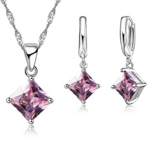 Simple 925 Sterling Silver Set Earrings Pendant Necklace Love Woman Jewelry - Picture 1 of 3