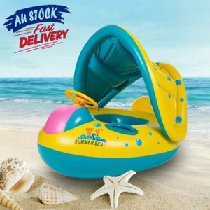 Baby Kid Swim Ring Inflatable Toddler Float Swimming Pool Water Seat with Canopy - Picture 1 of 12
