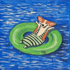 STAMPA DI PITTURA 4X4 PEMBROKE GALLESE CORGI ARTE POPOLARE RYTA BEACH vacanza cane 🌺 - Foto 1 di 1