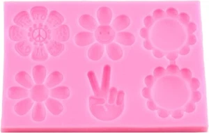 Groovy Boho Hippie Flower Peace Love Silicone Fondant Mould Chocolate Candy Soap - Picture 1 of 2
