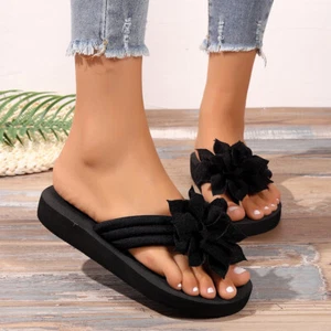 Chanclas con flores para mujer Sandalias Plataforma Tacón plano Zapatos de playa Verano - Imagen 1 de 29